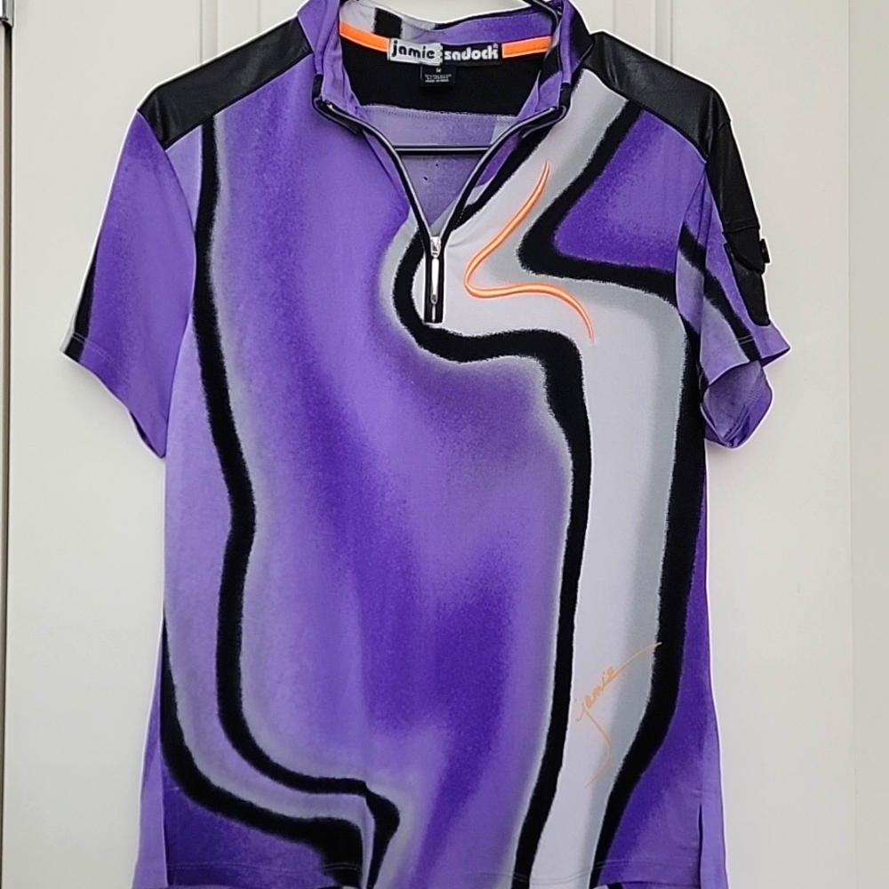 Jamie Sadock Short Sleeve Half Zip Golf Athletic Shirt Purple & Black. Sz Medium